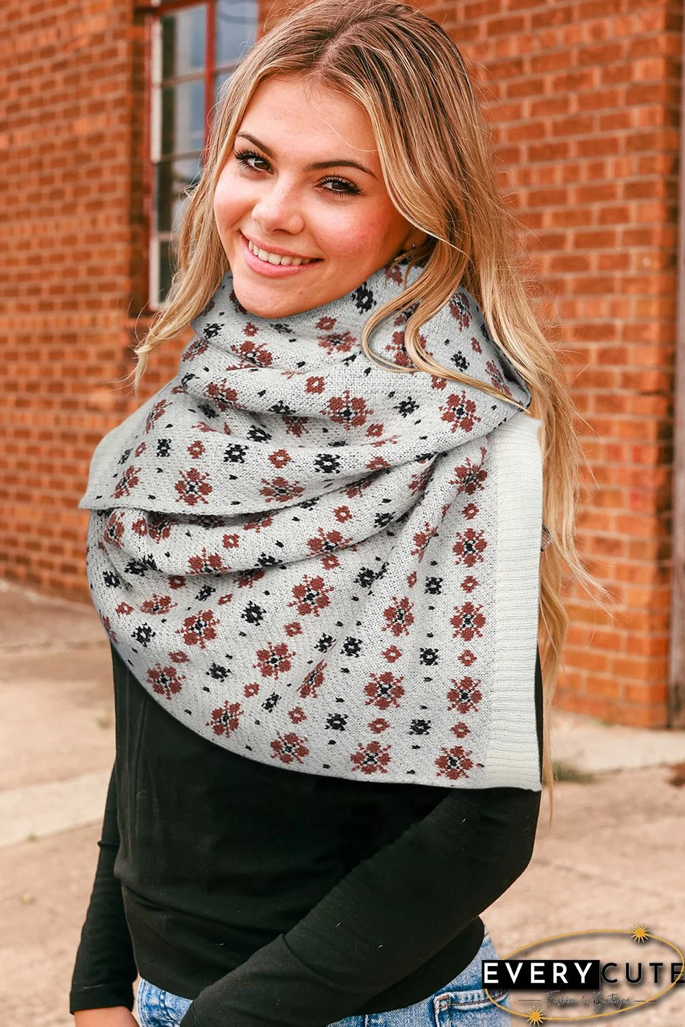 Multicolor Christmas Floret Knitted Shawl Wrap Scarf