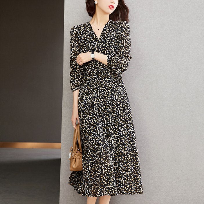 Flower Long Sleeve A-Line Printed Floral Dresses