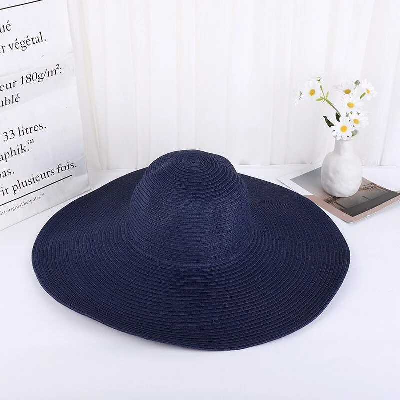 Summer Sun Hat Womens Ladies Straw Hat Big Wide Along The Beach Hat Sun Hat Simple Foldable Sunscreen UV Resistant Panama Hat