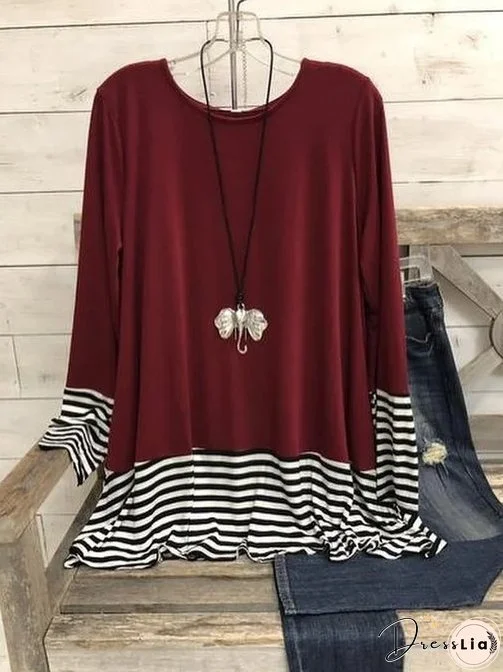 Striped Stitching Casual T-shirt for Women