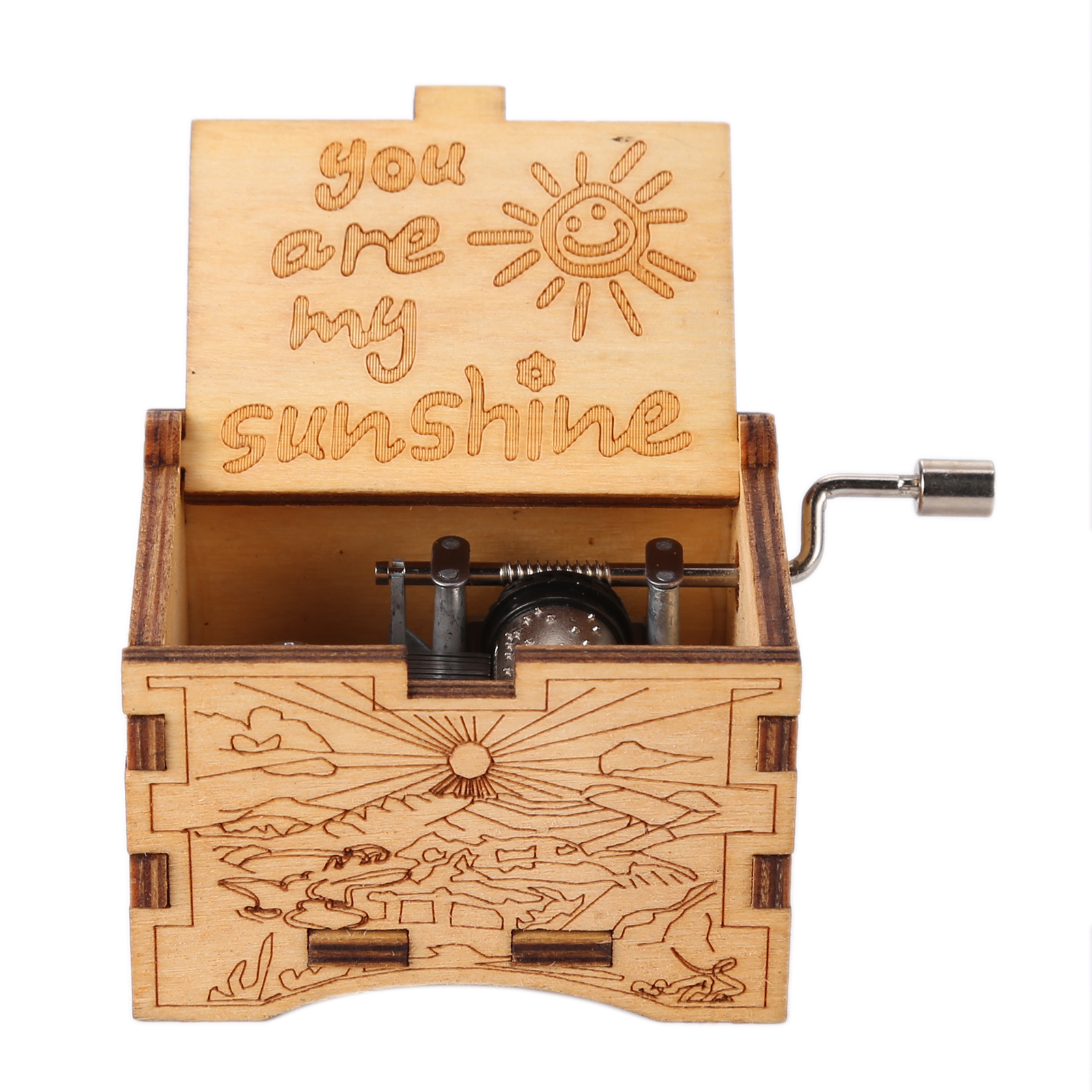 Wooden Music Box, Hand Crank Engraved Musical Box, Valentine Gifts (3)