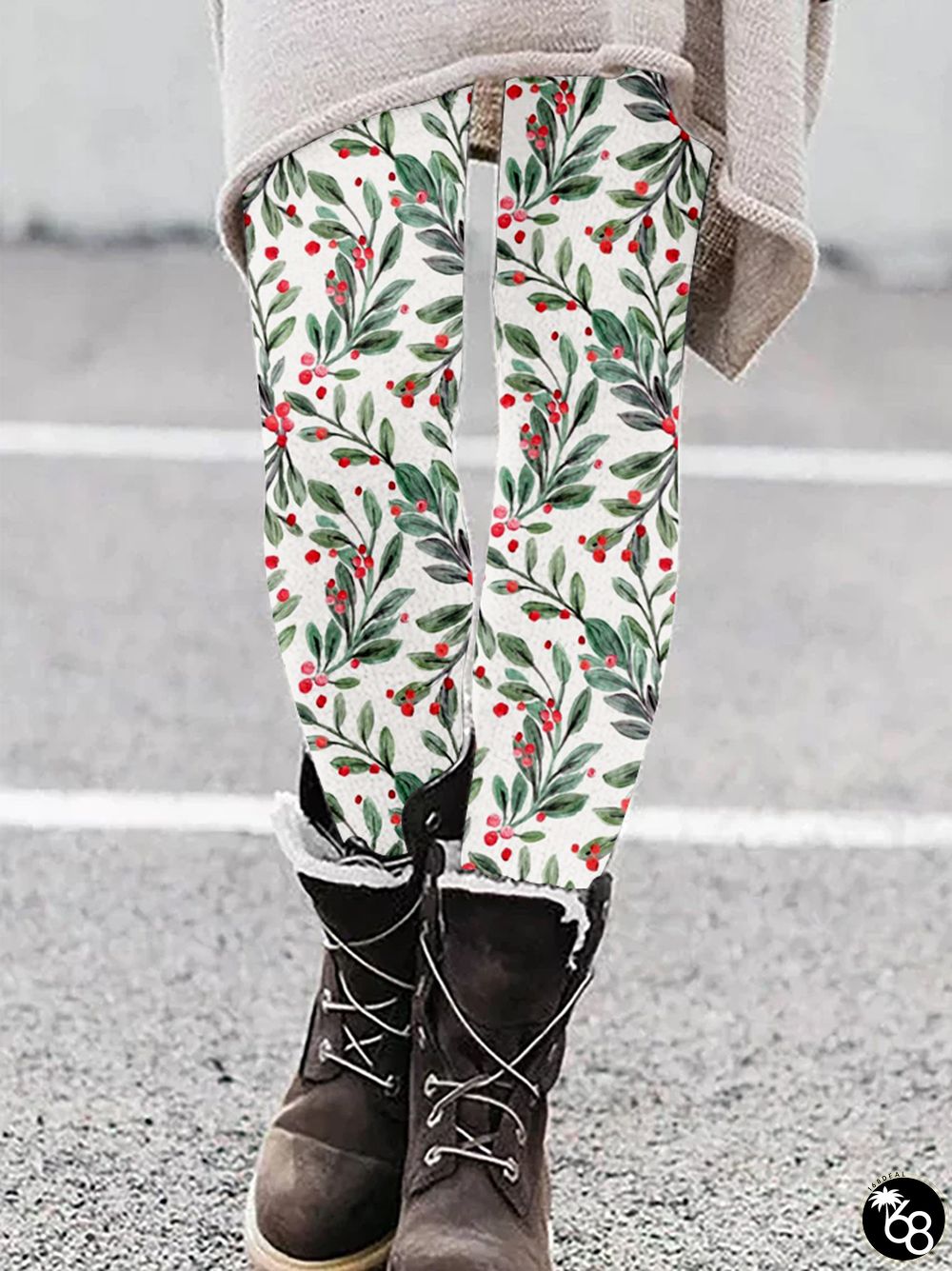Mistletoe and Red Berries Christmas Cozy Leggings | 168DEAL