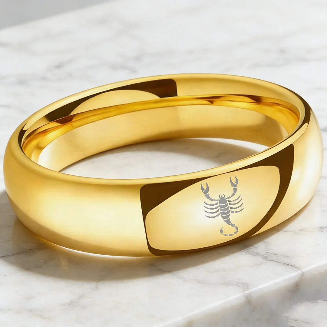 Scorpio Couples Dome Tungsten Carbide Rings Gold Tungsten Wedding Bands for Men and Women 4MM 6MM 8MM