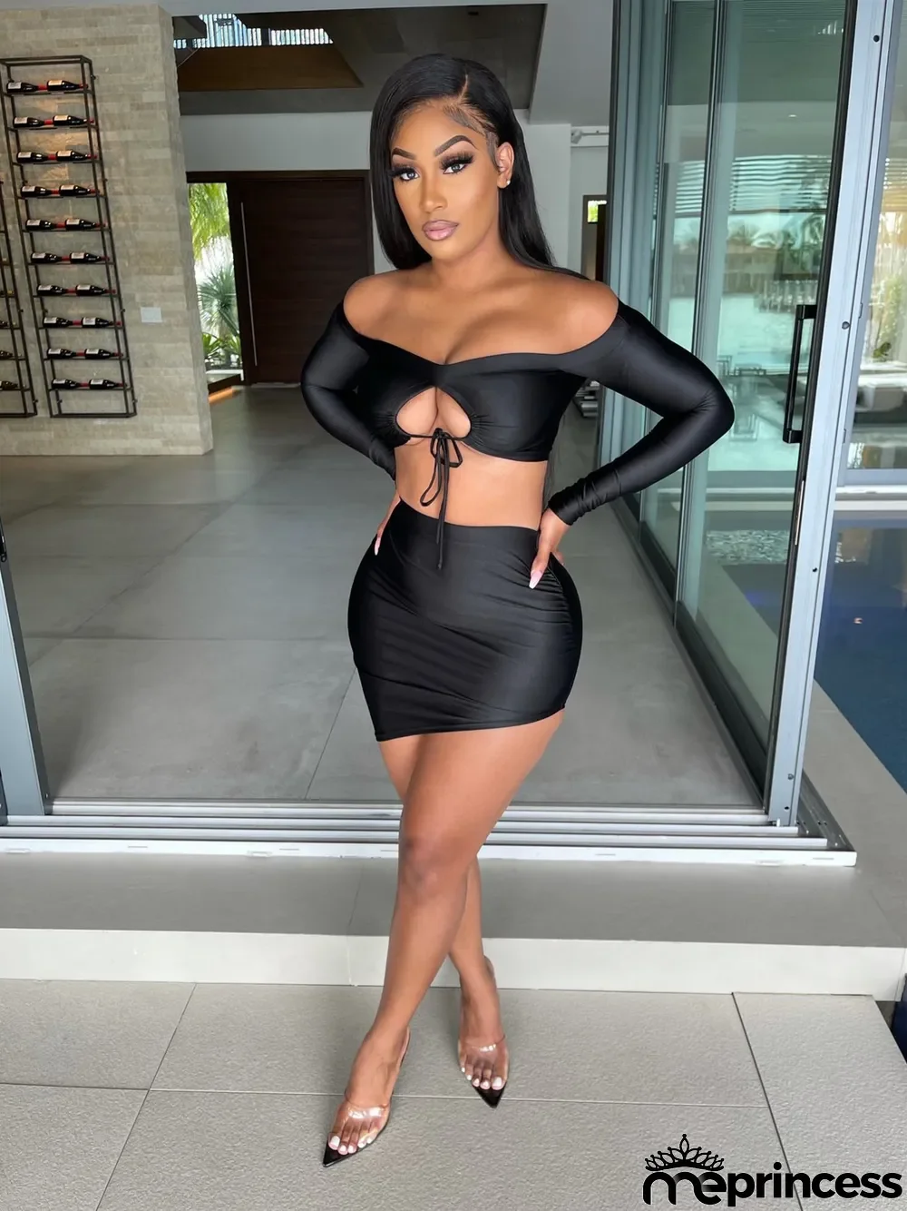 Sexy Long Sleeve Off Shoulder Mini Skirt 2 Piece Sets