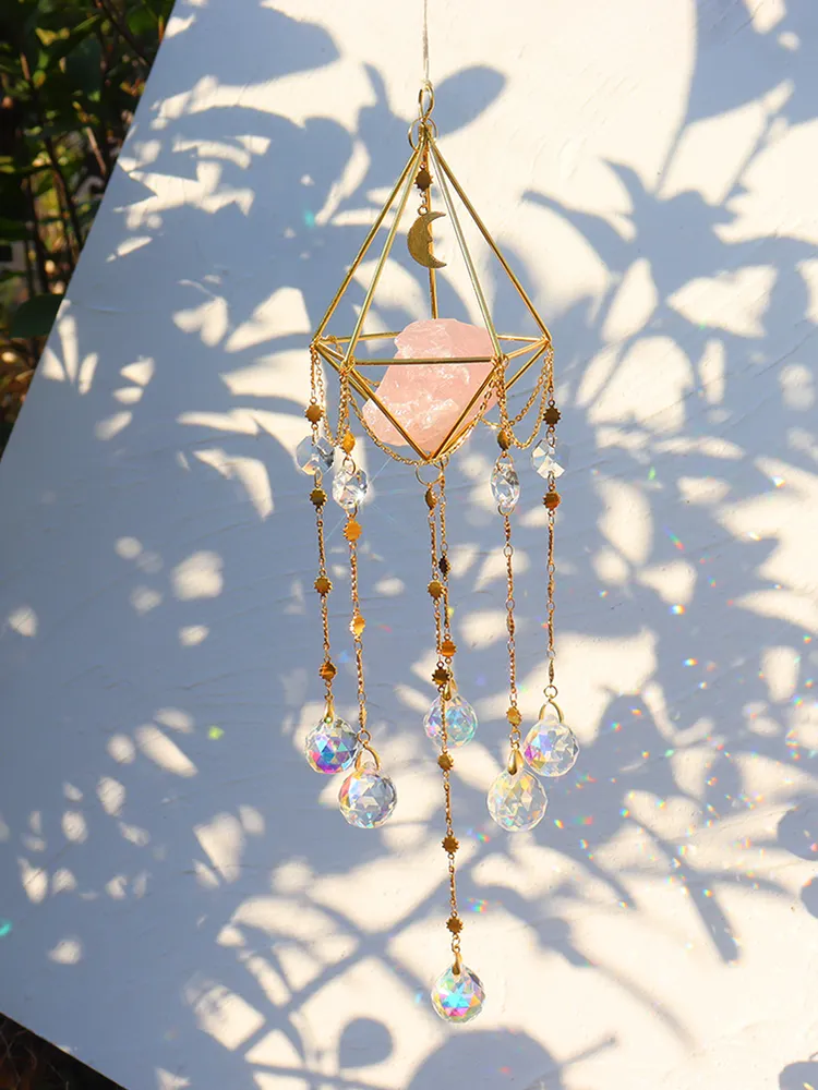Crystal Wind Chimes Ornaments Moon Star Natural Stone Hanging Pendant Craft