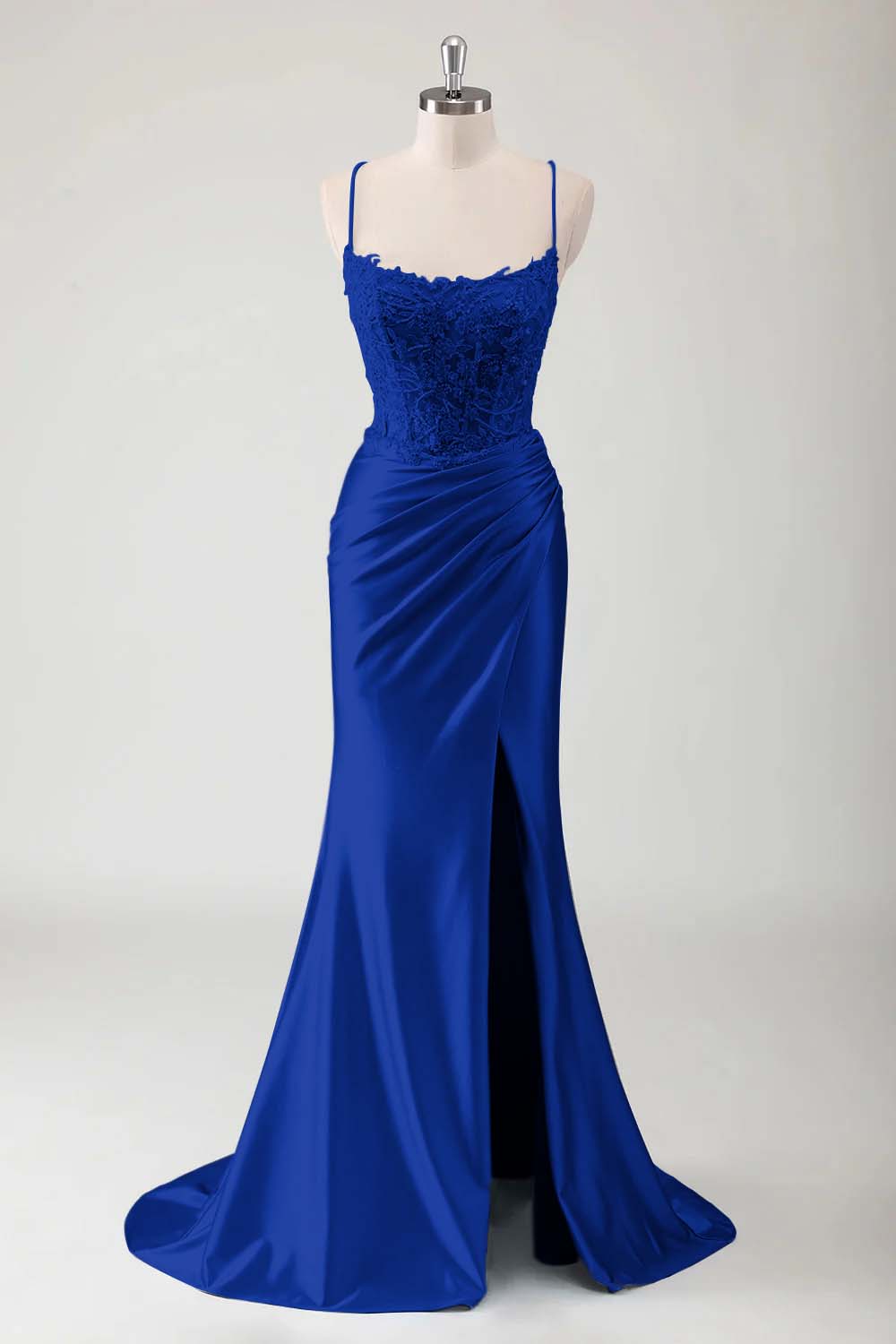 Hidais Spaghetti Strap Sleeveless Long High Split Prom Dress With Appliques