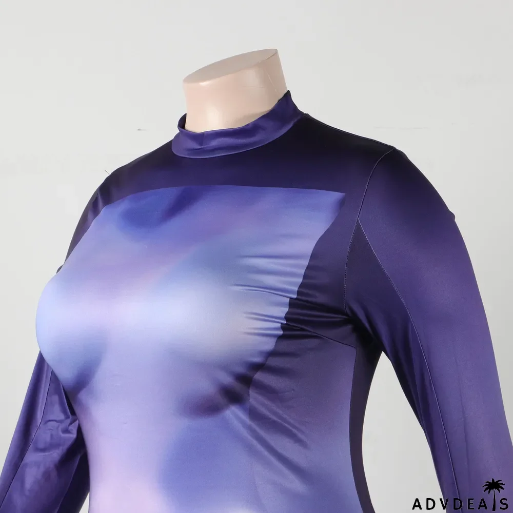 Fashion Casual Round Neck Slim Print Long Sleeve Bodycon Dress