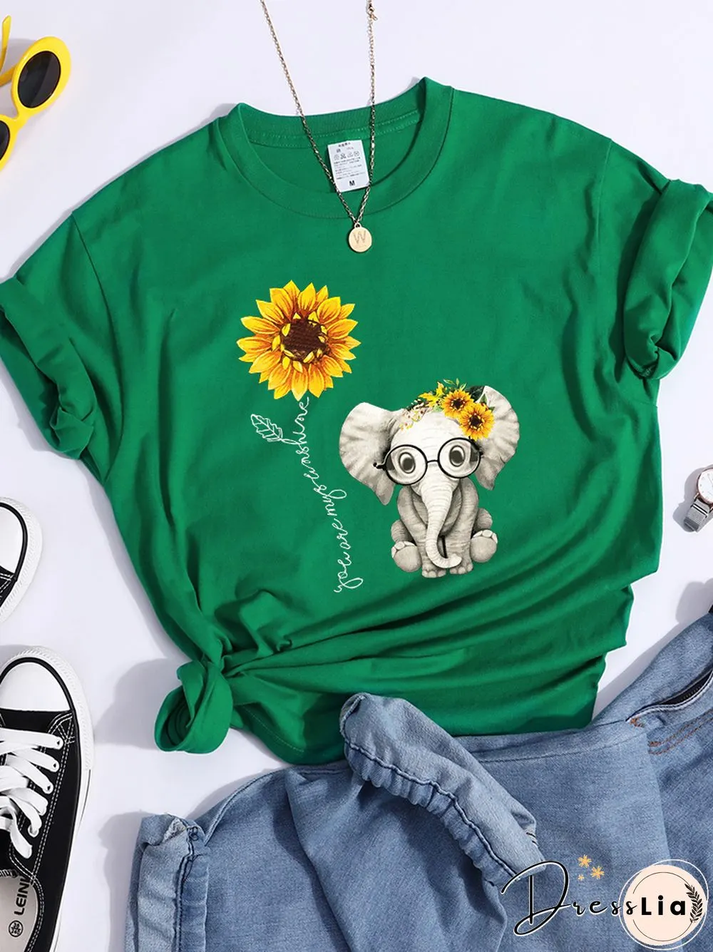 Sunflower Elephant Gift Friend Female T Shirt Cool Fashion Street Tshirt Breathable Personality Clothes Casual Summer Crop Top