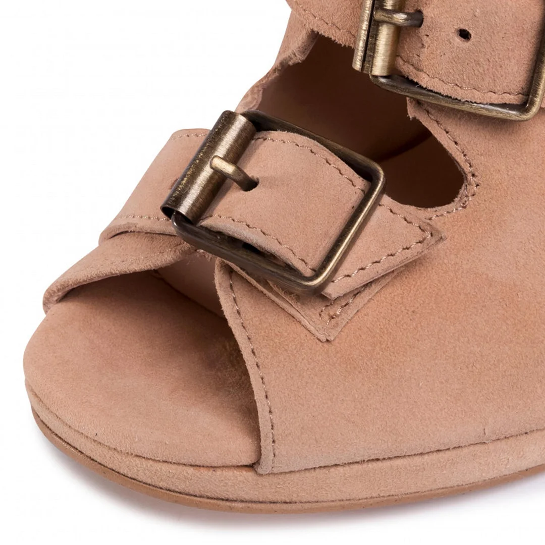 Pink Faux Suede Platform Back-Zip Gladiator Sandals with High Heels