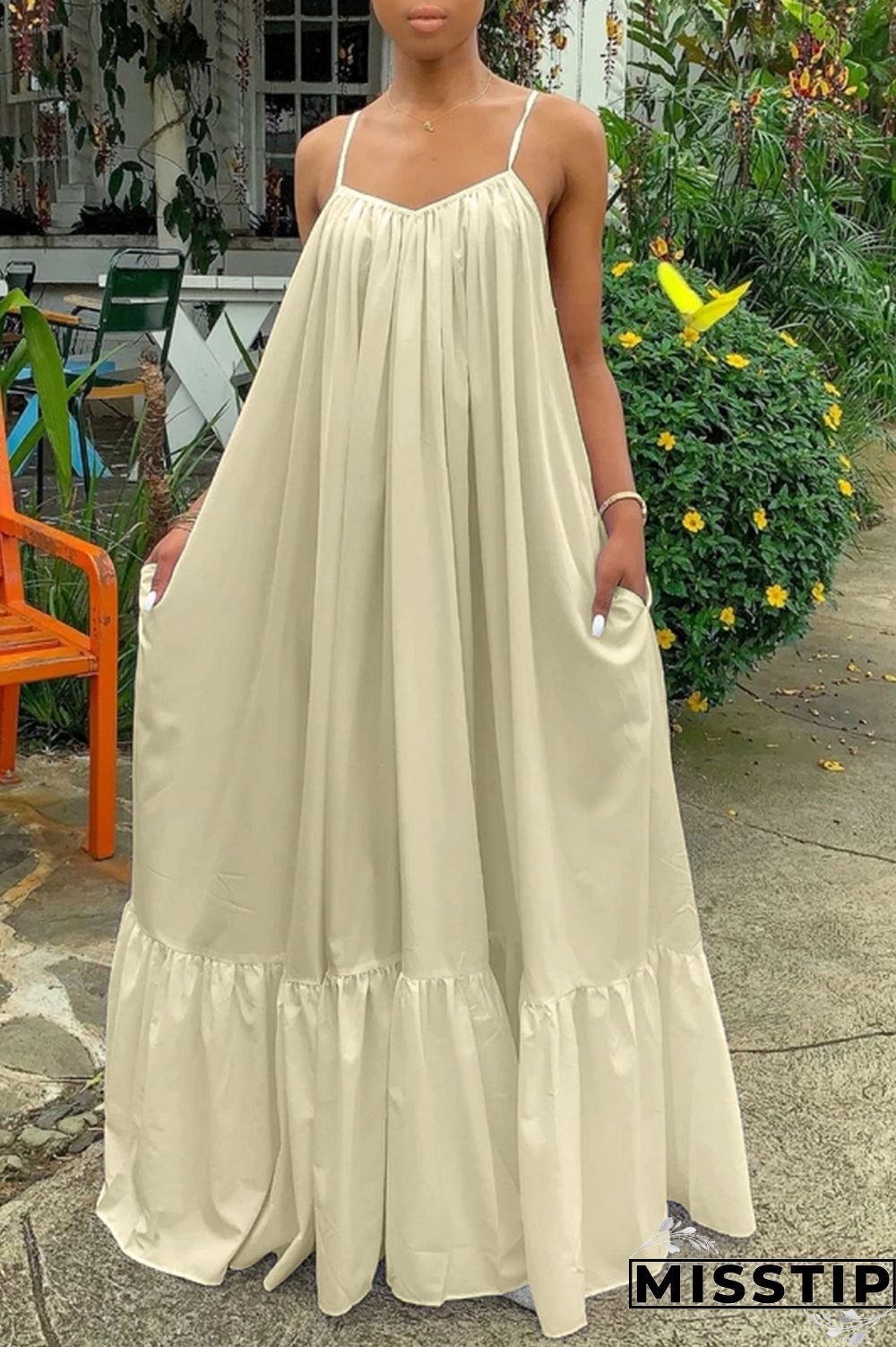 Pink Sexy Casual Solid Backless Spaghetti Strap Loose Sling Dress