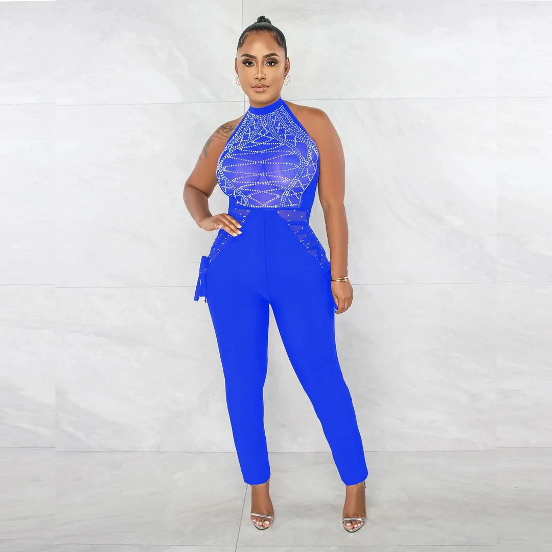 Club Party Wear Hot Drill Bandage Jumpsuit Skinny Bodysuits Club  Overalls Romper Jumpsuits Elegant Clothing Street