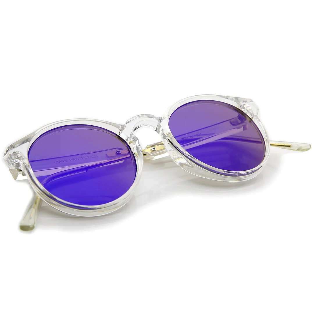 Clear Frame Metal Temple Color Mirror Flat Lens P3 Round glasses 49mm