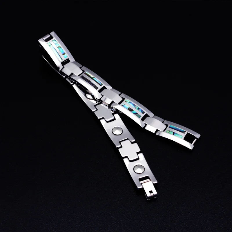 Women's Or Men's Unisex Tungsten Carbide Hologram Energy Bracelets with Broken Opal Inlay Fashion Link Chain Bangle Jewelry Gifts For Mens And Womens