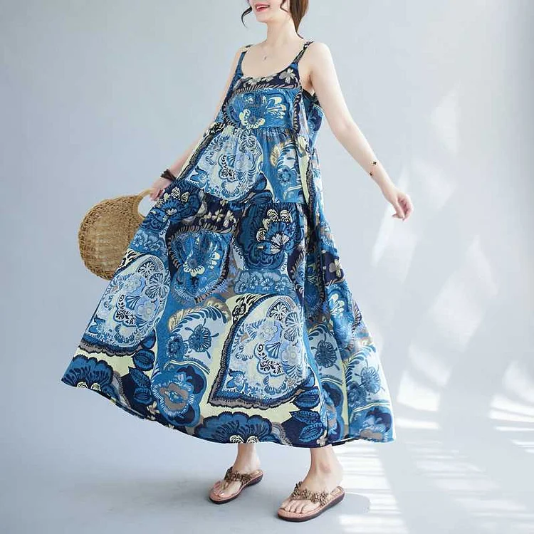 Vintage Printed Loose Sling Dress