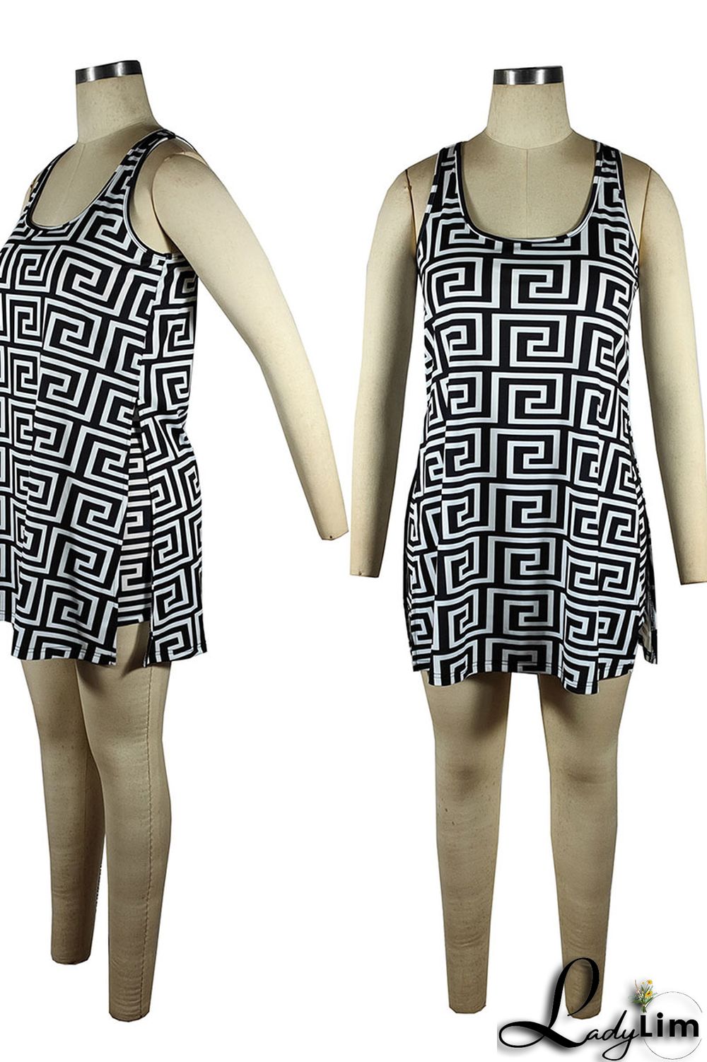 Brown Fashion Casual Print Patchwork U Neck Two Pieces