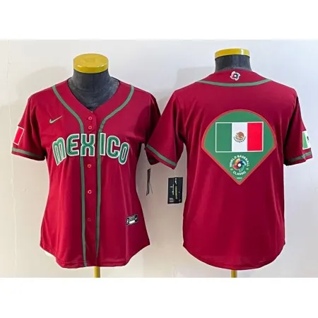 Women's Mexico Baseball 2023 Red Big Logo World Baseball Classic Stitched Jersey(Run Small) 1BMQ