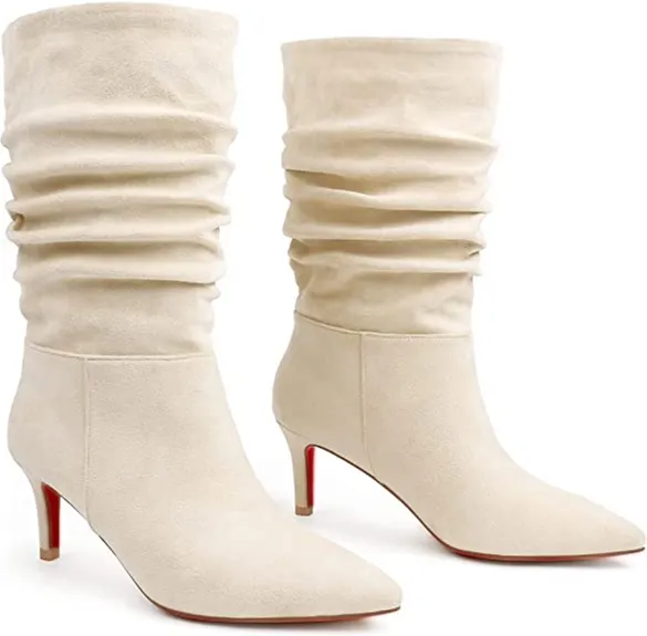 65mm Women's Low Heel Boots Mid-Calf High Wrinkled Slouchy Red Bottom Boots VOCOSI VOCOSI