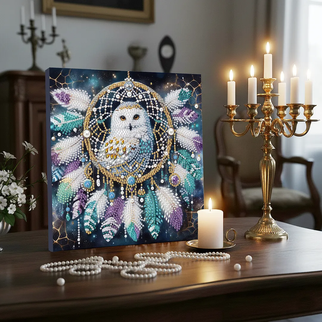 Owl Dreamcatcher DIY Art Craft Pearl Diamond Painting with Frame 9.84x9.84in Diamond Art Pearl Painting Kit for Adults Beginners Gift Idea Home Wall Decor