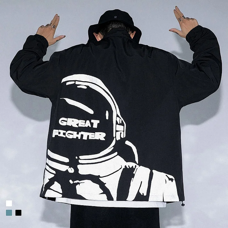 Spaceman Graphic Windbreaker - Gotamochi Kawaii Shop, Kawaii Clothes