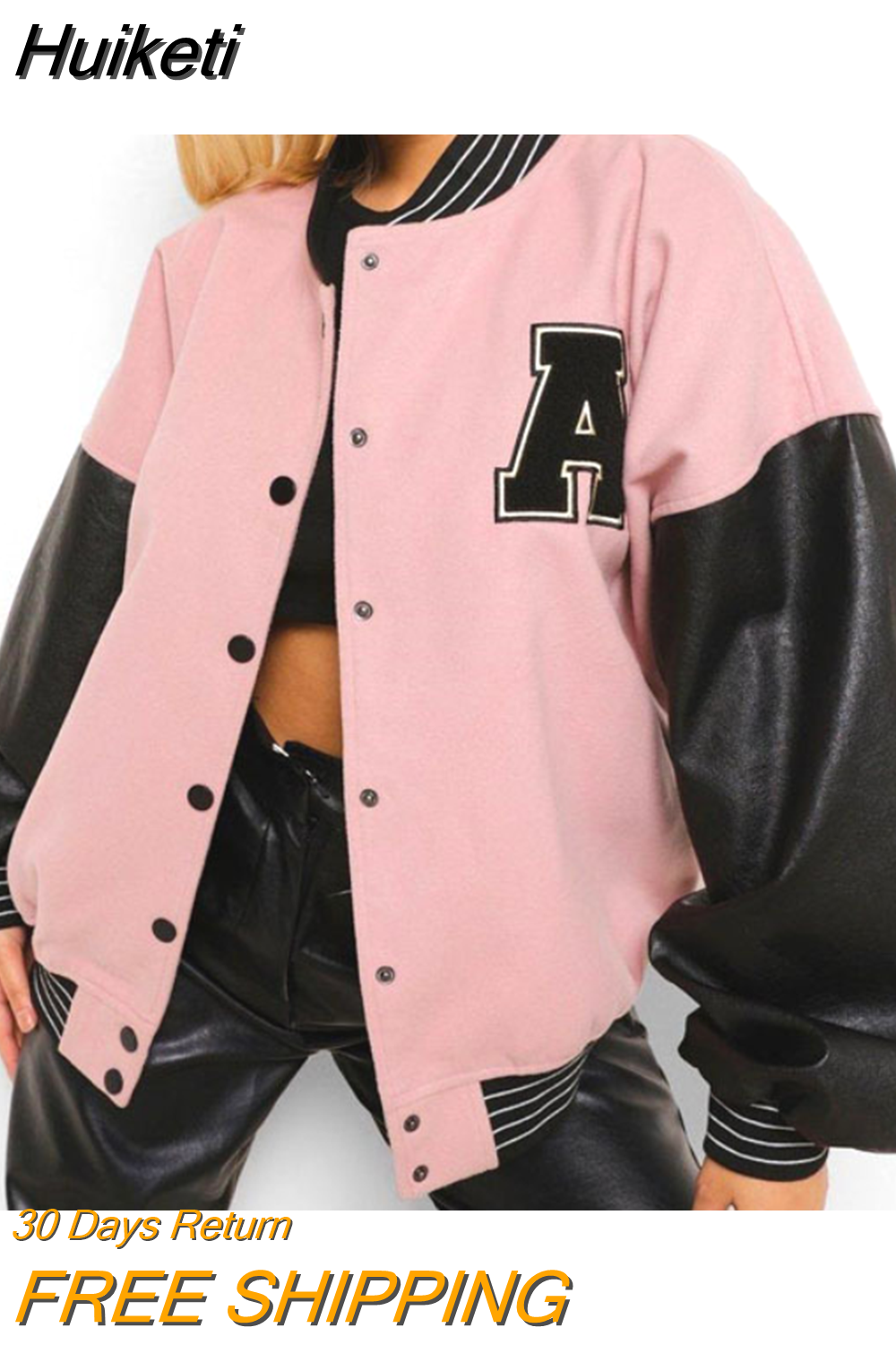 Huiketi and American English alphabet high quality towel embroidered jackets coats women's street retro baseball uniform jacket