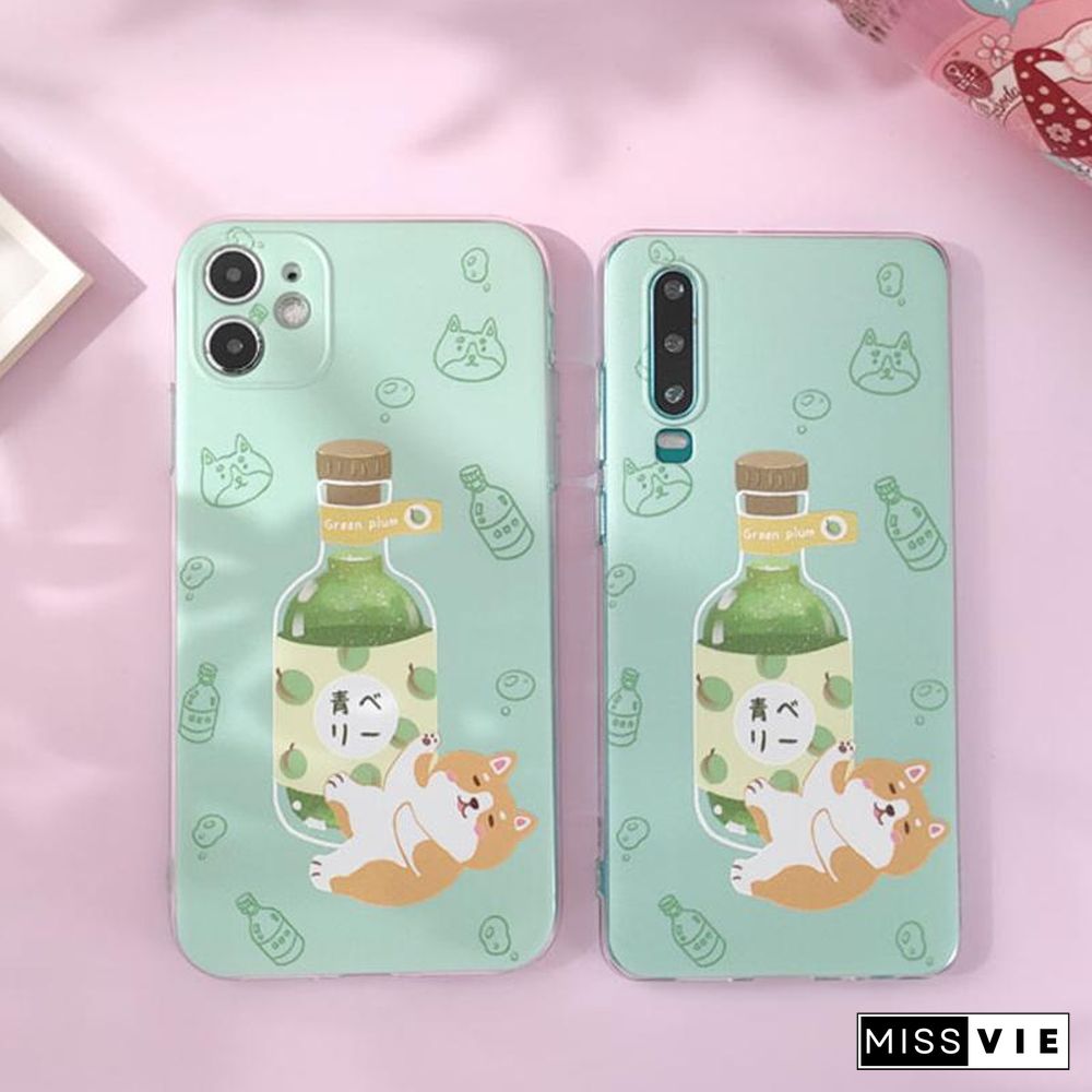 Cartoon Wine Dog Print Silicone Phone Case