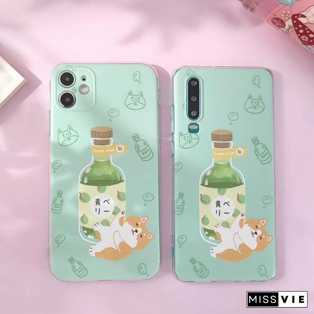 Cartoon Wine Dog Print Silicone Phone Case