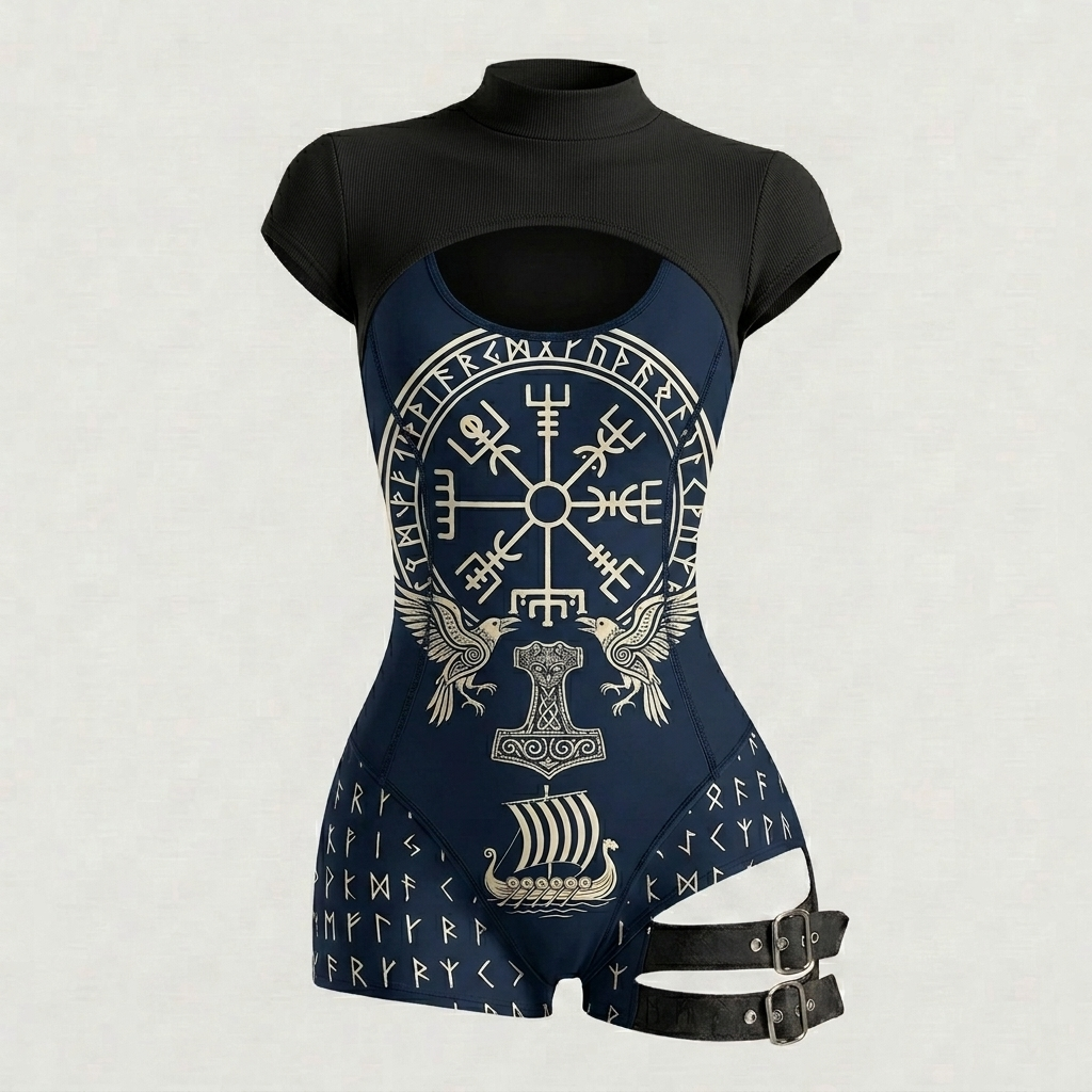 Viking-Style Tight-Fitting Swimsuit Bodysuit