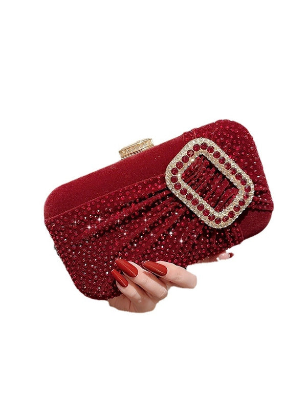 New Red Square Buckle Banquet Bag Evening Bag Velvet Dinner Clutch Bag Chain Bag High-grade Box Bag For Women