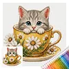 Stamped Cross Stitch Kit for Adults Cherry Blossom Flower Cup Cat 14CT 30x30cm tapestrymarket