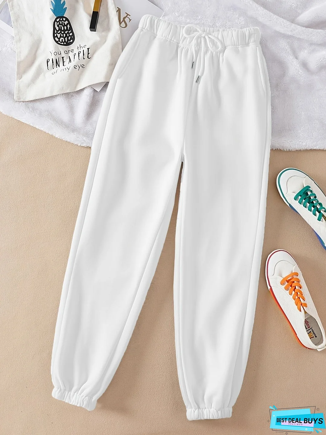 Solid Drawstring Jogger Sweatpants, Casual Slant Pocket Pants, Women's Clothing