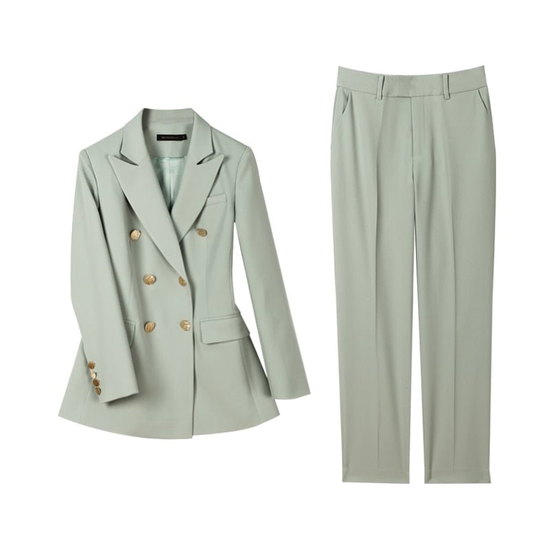 Women New Elegant Office Work Wear Pant Suits OL 2 Piece Sets Solid Blazer Jacket & Trousers Suit Set Femme