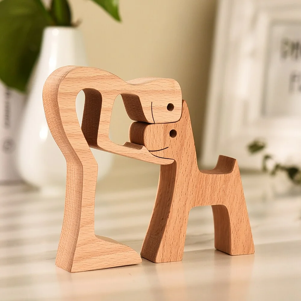 Original Design For Nordic Style Homde Decoration Wooden Animal Model Lovely Dog Men Ornament For Arts And Crafts Birthday Gift