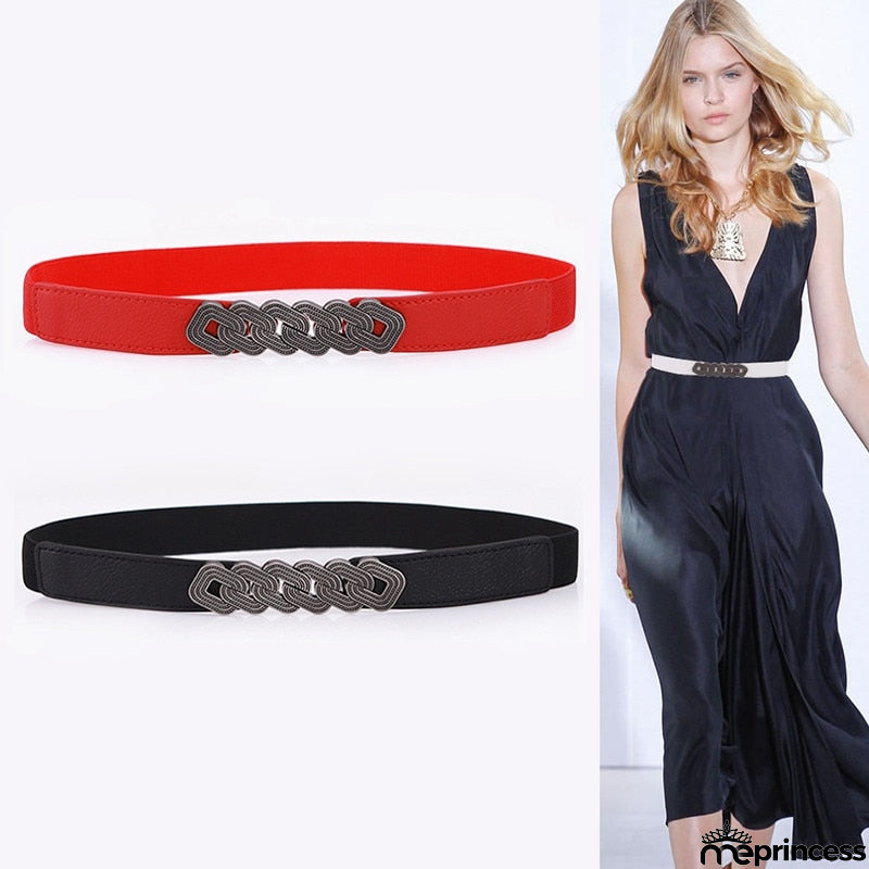 Women's Spandex Elastic Waist Buckle Closure Cummerbund Belts