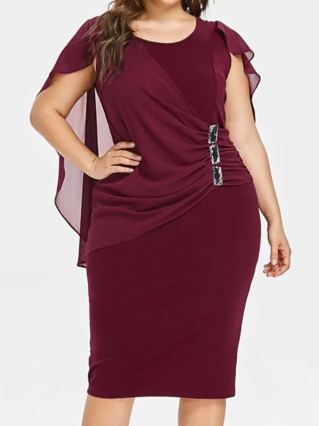 Womens Dress Plus Size Party Solid Color Crew neck Short sleeve Fall Spring Elegant Prom
