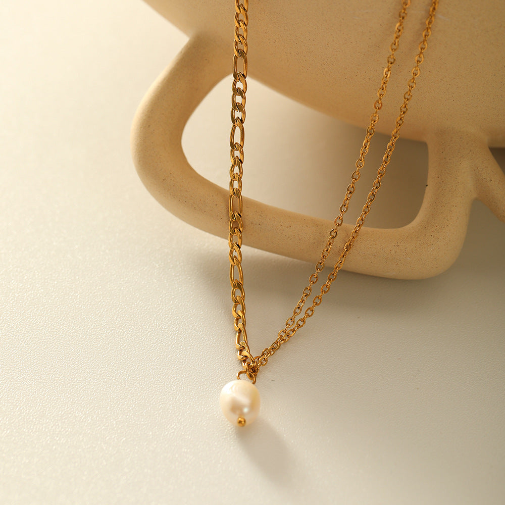 IG Style Pearl Geometric Stainless Steel Electroplating Necklaces3