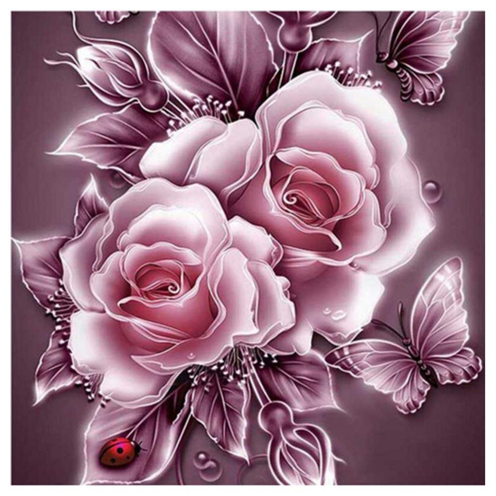 

25*25CM - Pink Rose - Round Drill Diamond Painting, 501 Original