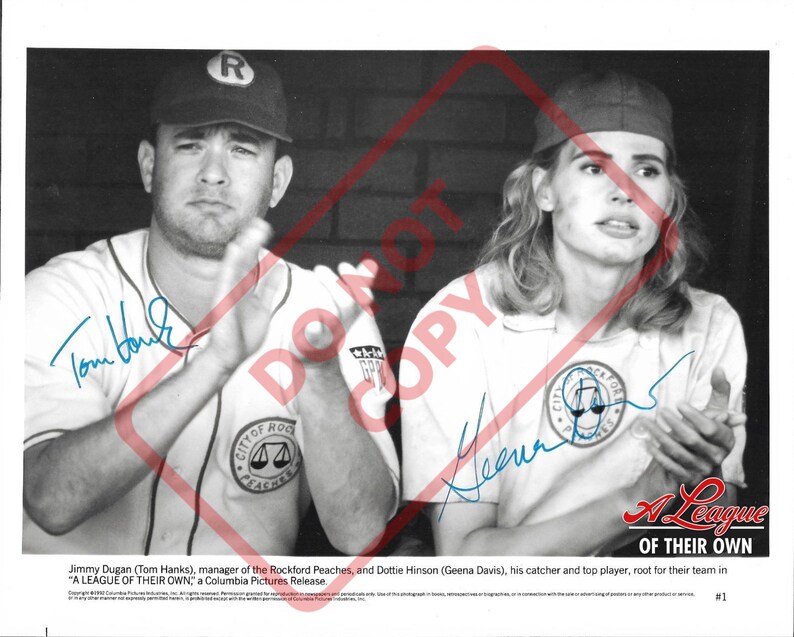 A League of Their Own Tom Hanks Geena Davis -1990s8.5x11 Autographed Signed Reprint Photo Poster painting