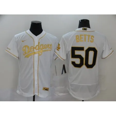 Men's Los Angeles Dodgers #50 Mookie Betts White Golden Flex Base Stitched MLB Jersey