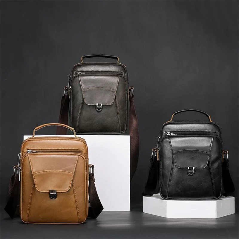 Organizational Layout Top-Handled Genuine Leather Adjustable Strap Sling Bag