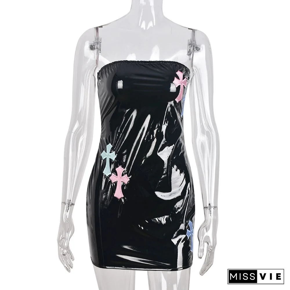 Y2K Cross Embroidered Bodycon Dress
