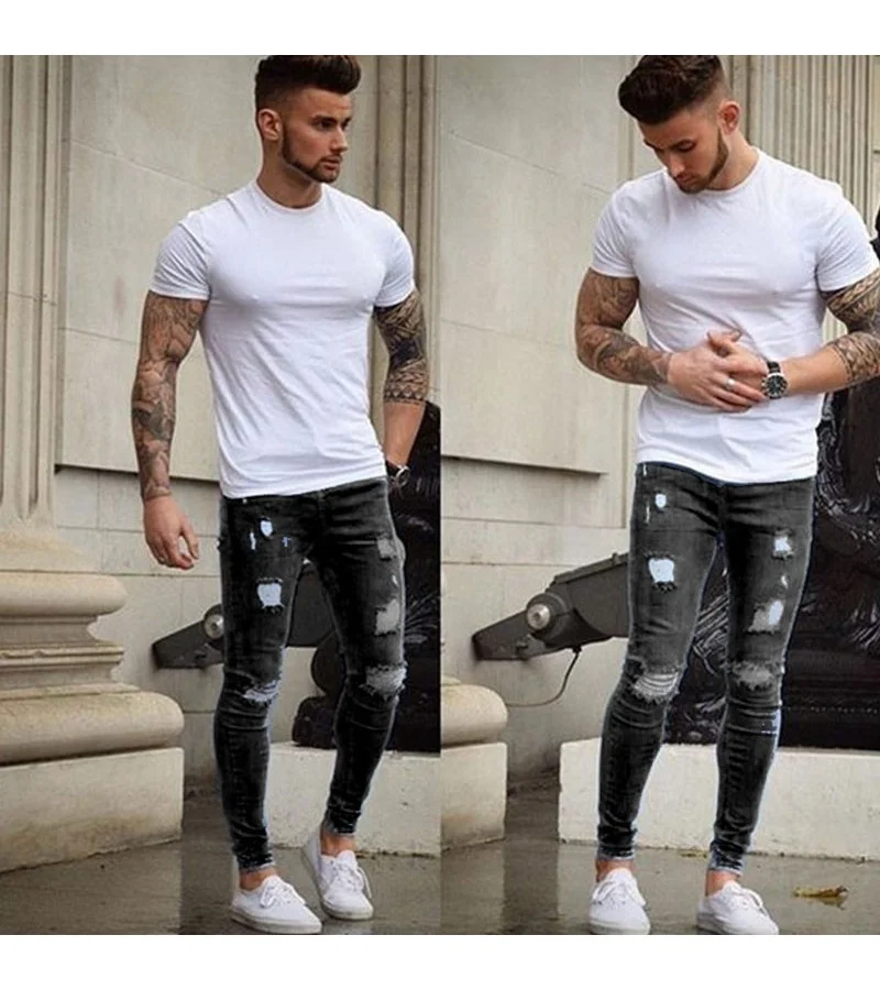 Fashion New Men Multi-ripped Design Skinny Jeans S-4XL