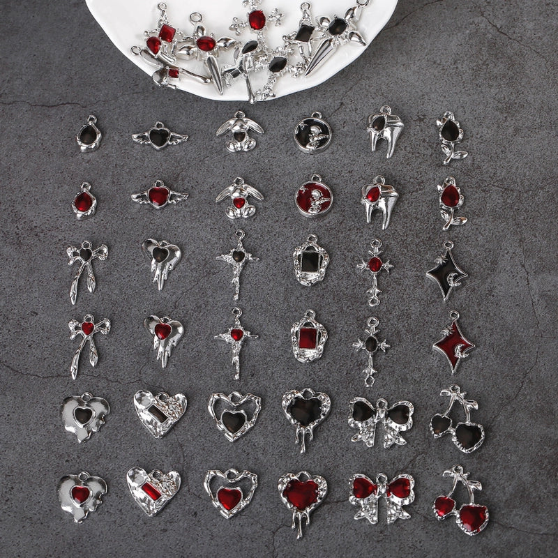 20 PCS/Package 22 * 9mm Alloy Cherry Heart Shape Rose Pendant Jewelry Accessories