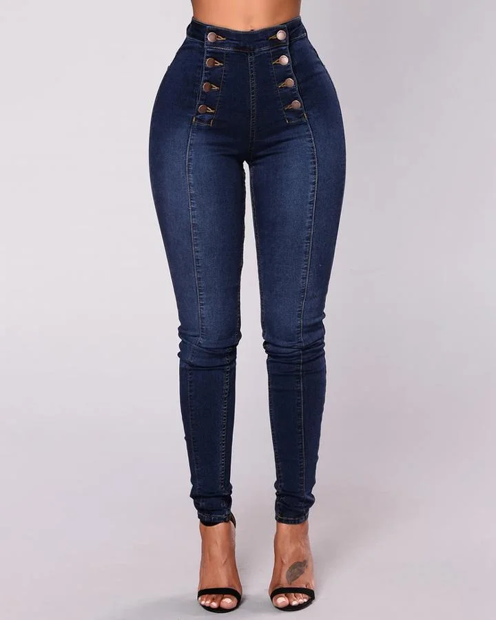 Double Breasted High Waist Skinny Jeans socialshop