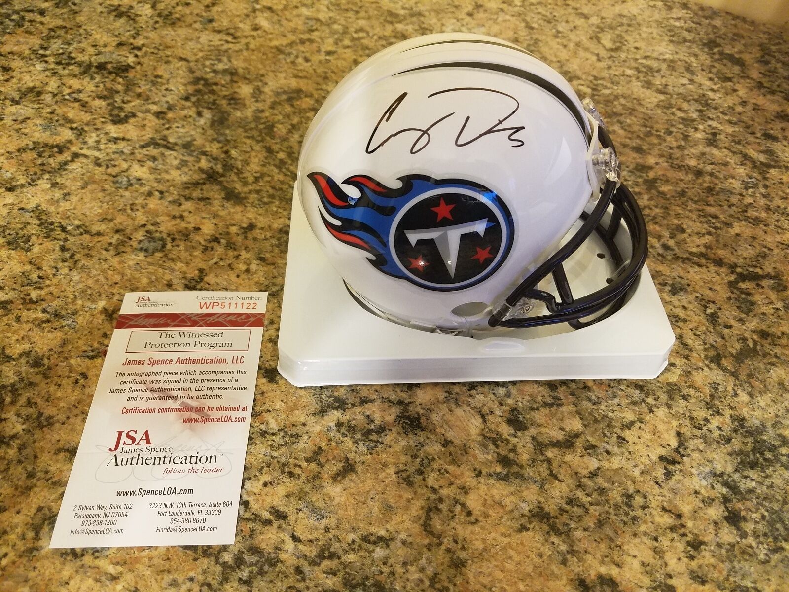 COREY DAVIS 'TENNESSEE TITANS' 2017 1ST RD PICK SIGNED MINI-HELMET *JSA WP511122