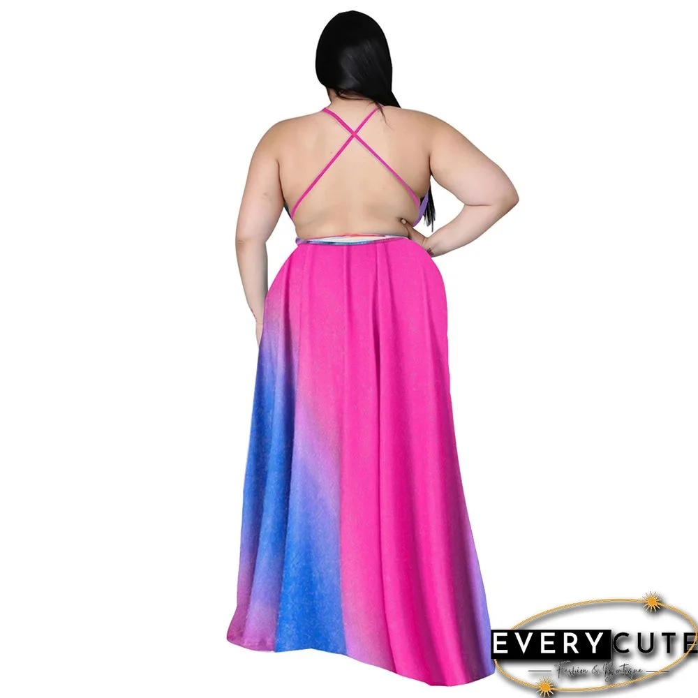 Rosy Bohemia Deep V Neck Open Back Plus Size Dress