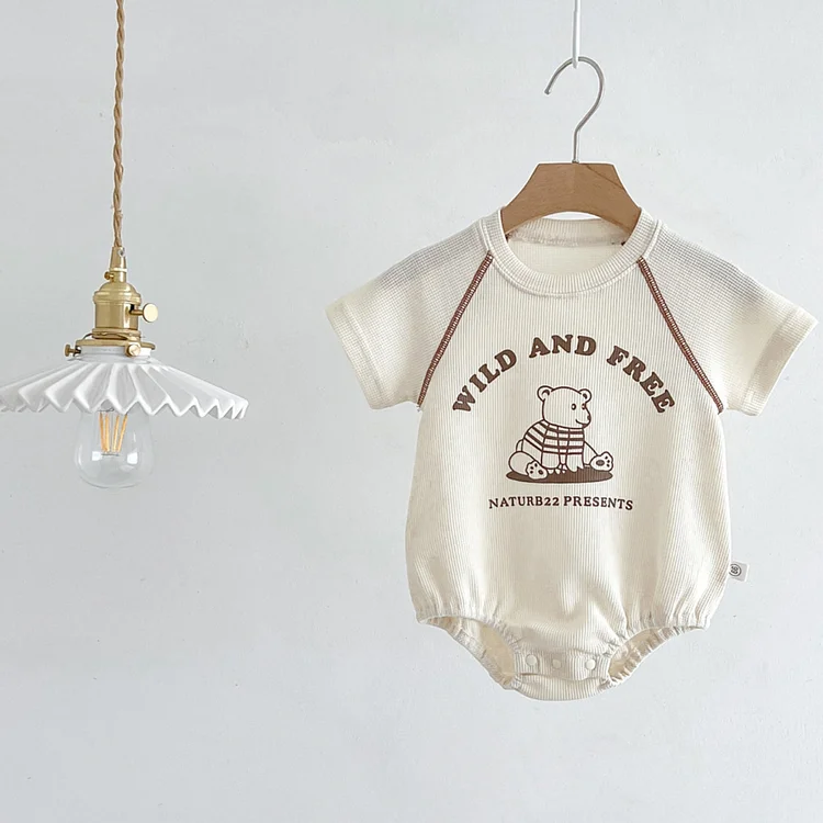Baby Boy/Girl Bear and Letter Pattern Short Sleeve Bodysuit