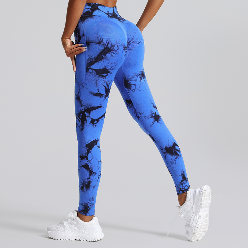 Mayfirstaudio New Seamless Tie Dye Yoga Pants Sports Leggings Women High Waist Push Up Tights Fitness Workout Side Pocket Pants Gym Clothing