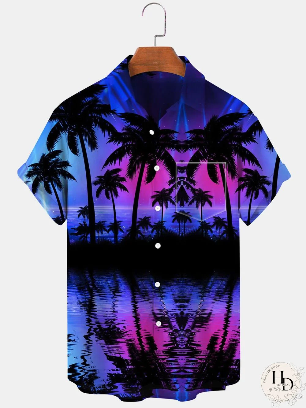 Hawaiian Coconut Tree Men's Shirts With Pocket