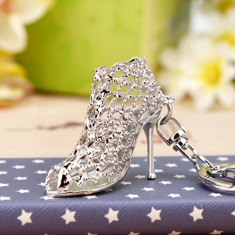 Elegant Lady High Heel Metal Inlay Rhinestones Women’s Bag Pendant Keychain