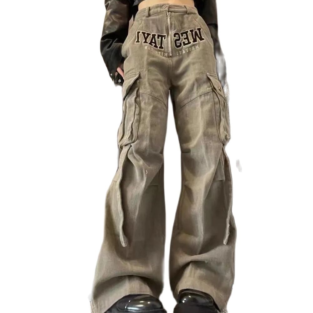 Myopiclunacy Y2K Hip Hop Cargo Pants – Vintage Gothic Wide Leg Trousers for Women, Harajuku Streetwear  